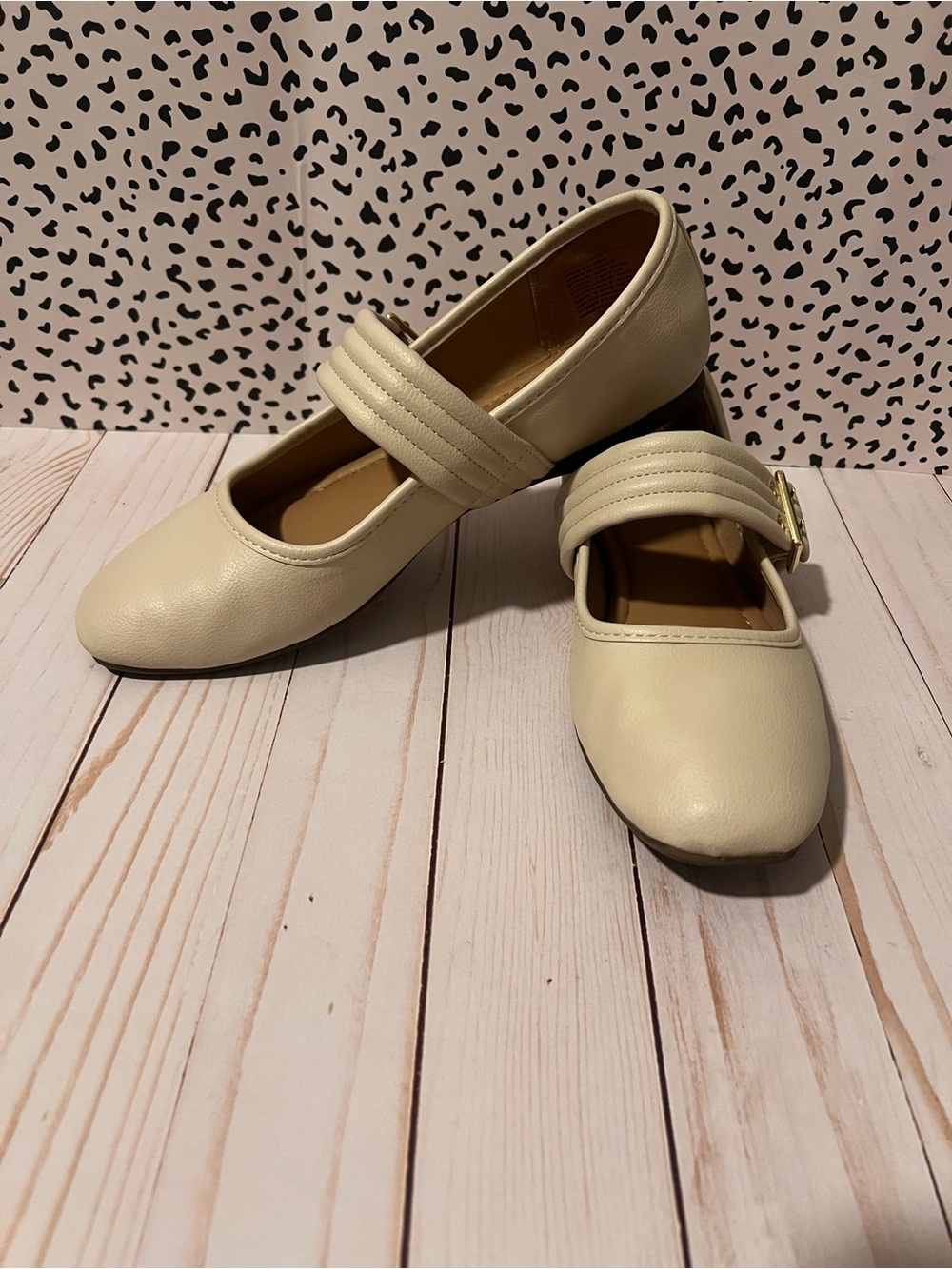 Women’s Cream Mary Jane Flats with Quilted Strap